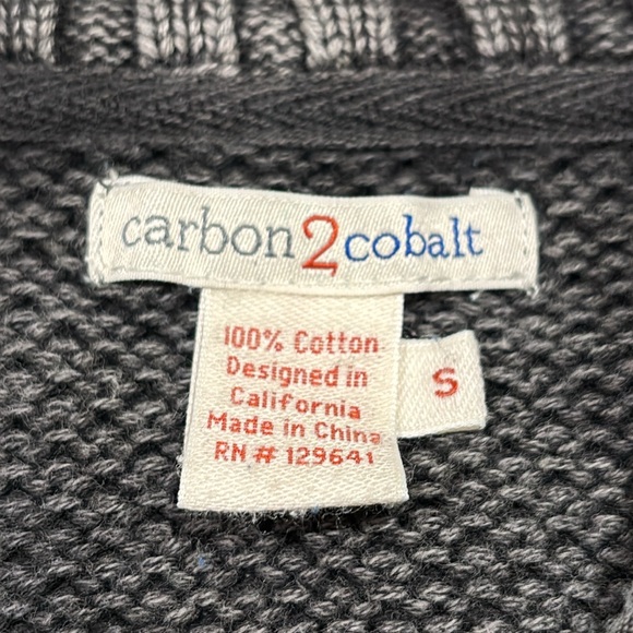 Carbon 2 Cobalt Chunky Pigment Dye Charcoal Grey Hi Def Zip Neck Sweater - Picture 6 of 8
